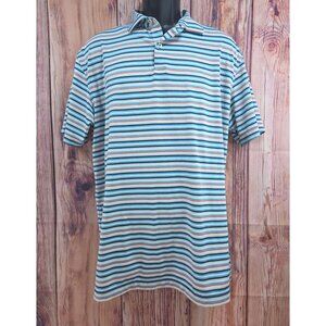 Peter Millar Crown Crafted Mens Large Striped Polo Shirt Blue/Orange